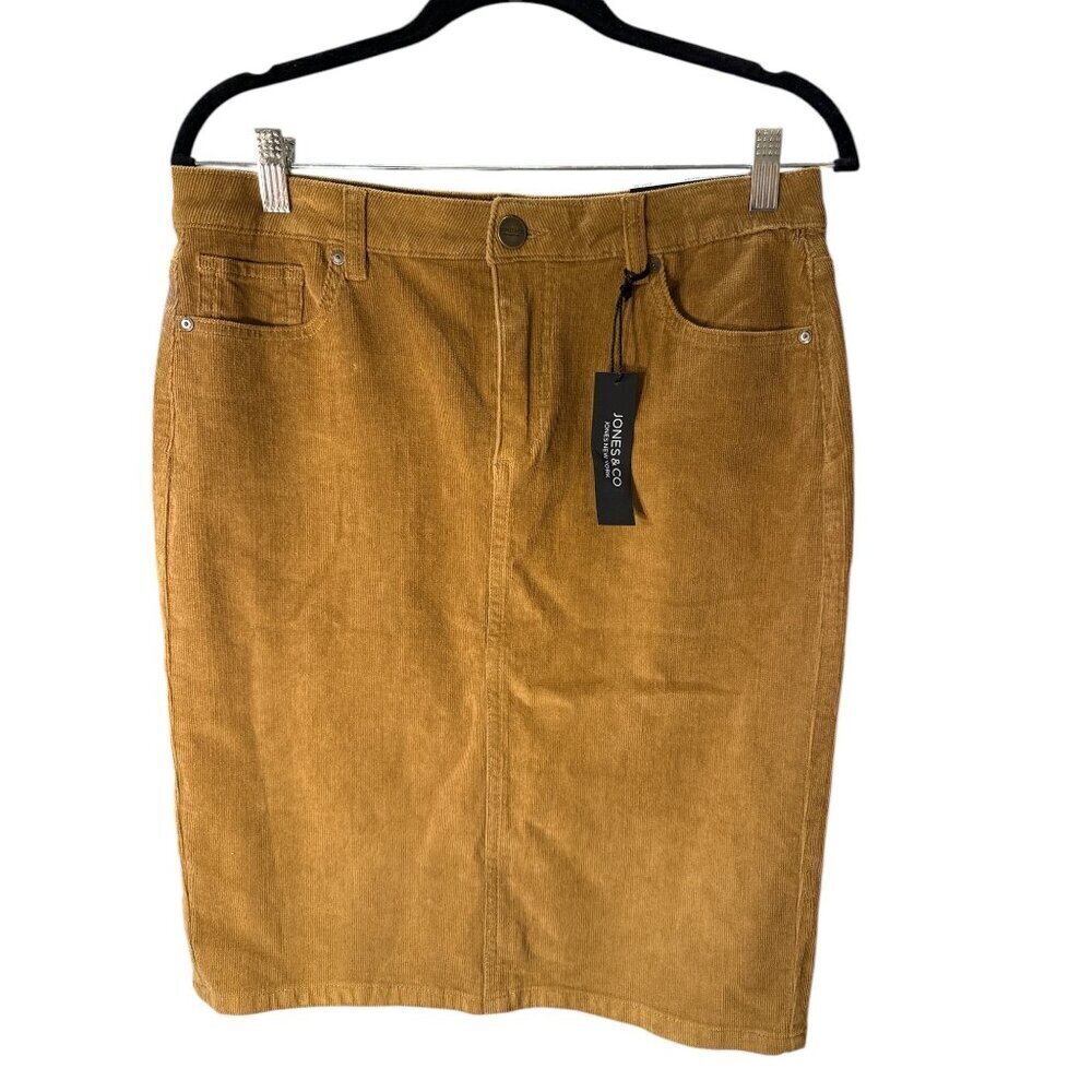 Jones & Co Womens High Waist Corduroy Pencil Skirt Office Size 10 Brown NWT